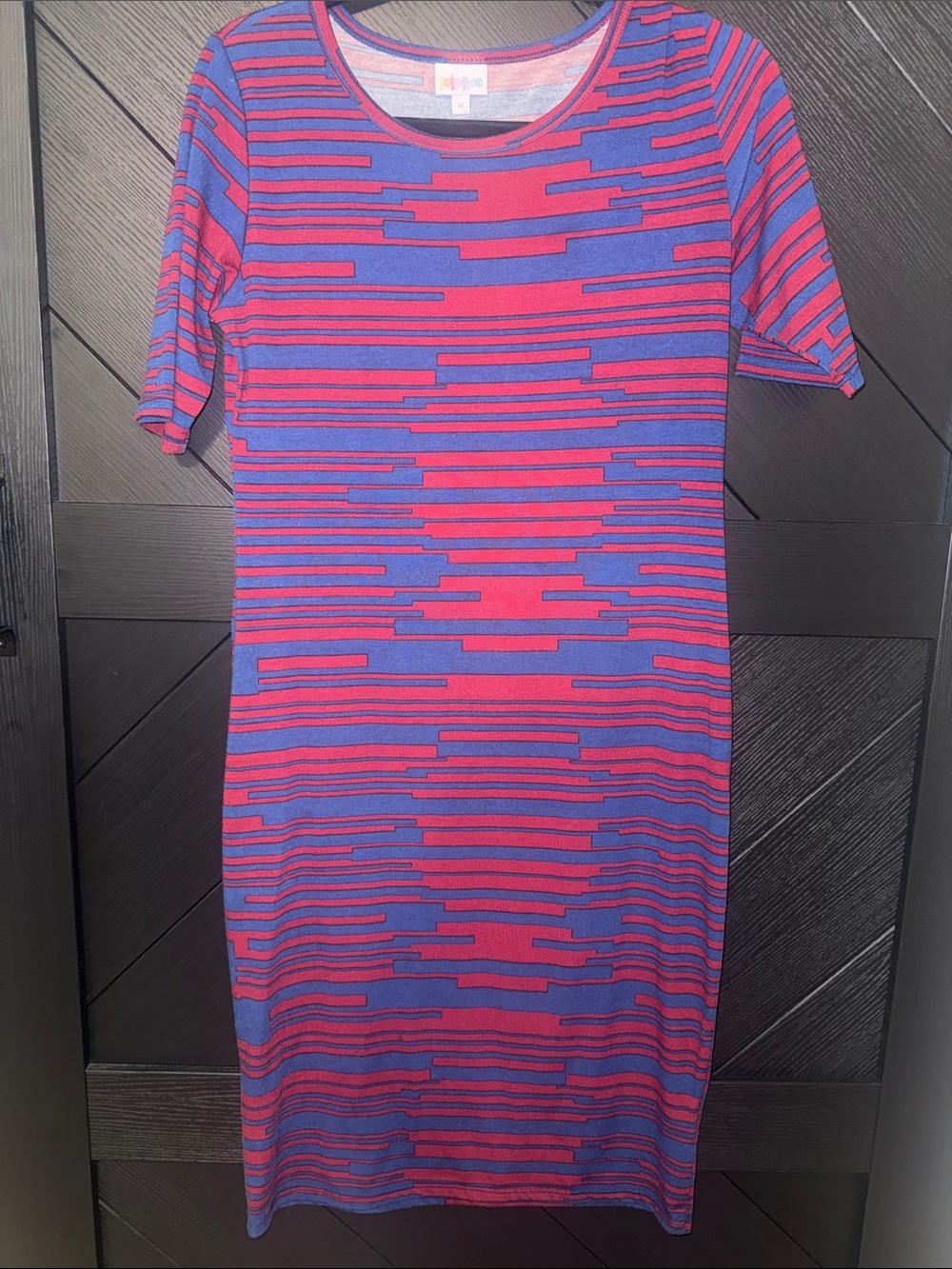 LuLaRoe Red  & Blue Striped Short-Sleeve Dress